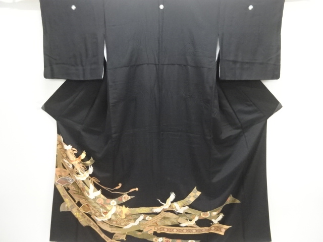JAPANESE KIMONO / TOMESODE / CRANE & TRADITIONAL PATTERN 